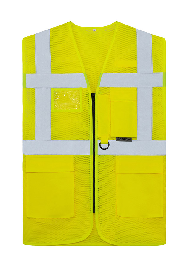 KXCMMF Comfort Mesh Warnweste – Gelb mit Taschen, Reißverschluss und Reflexstreifen
