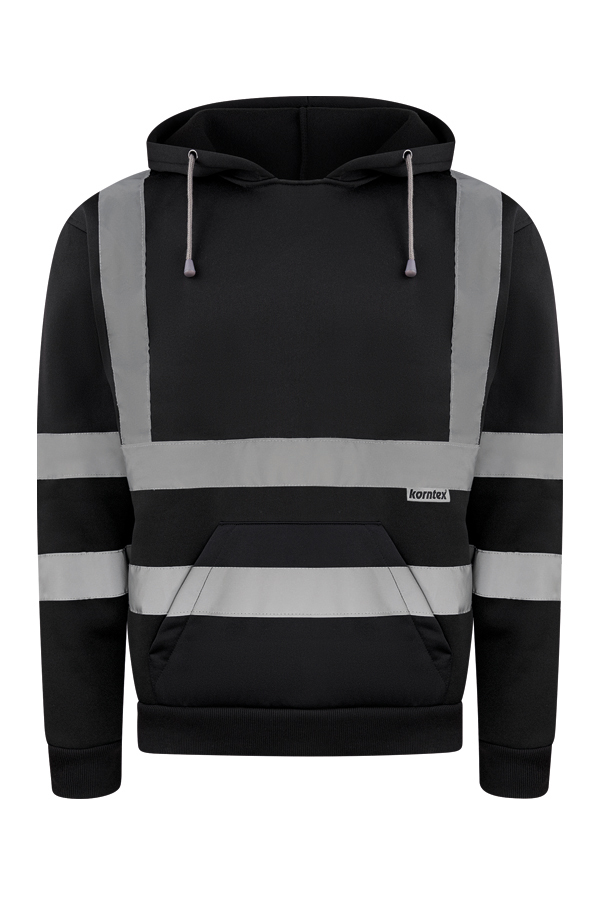 Schwarzer Warnschutz-Hoodie mit vier Reflexstreifen