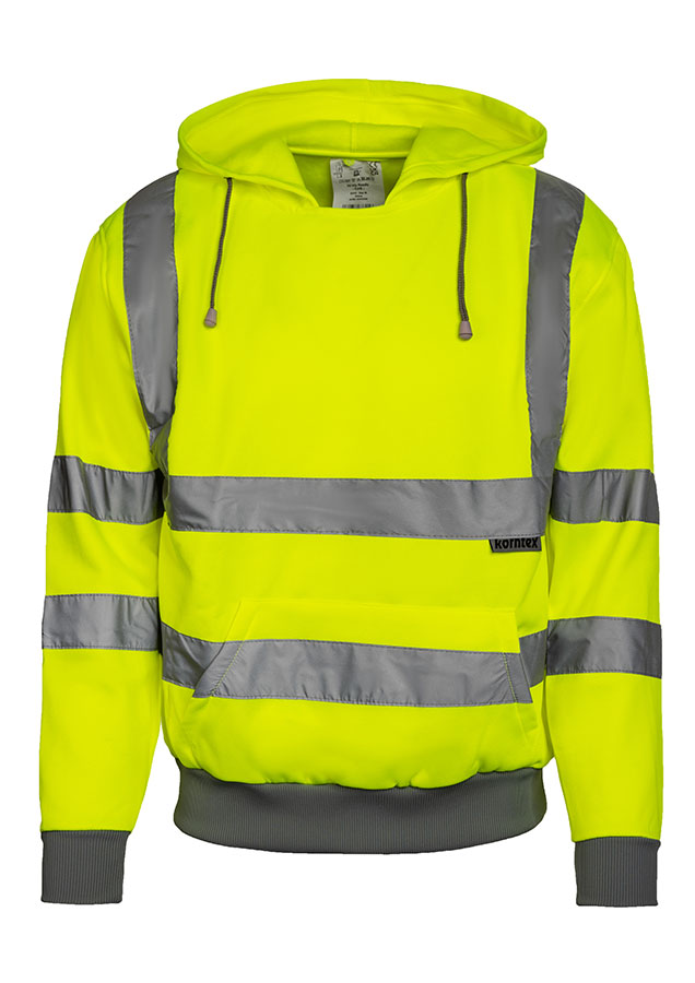 Signal-gelber Warnschutz-Hoodie mit vier Reflexstreifen
