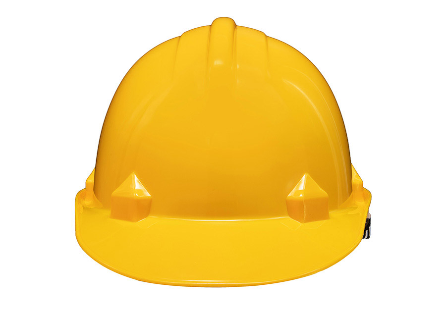 Basic Schutzhelm „Le Havre“ mit Regenrinne in robuster Einheitsgröße, zuverlässiger Baustellenhelm mit Adaptertaschen für Zubehör.