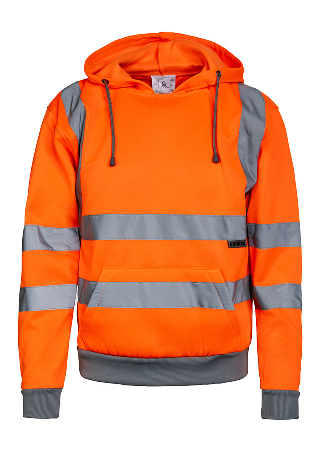 Orangener Warnschutz-Hoodie mit vier Reflexstreifen