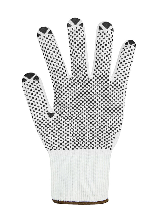 Die Hand eines Mannes trägt einen Korntex Feinstrickhandschuh und hält einen schweren Hammer