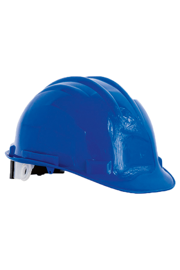 Erwachsener Bauarbeiter trägt einen orange-farbenen Korntex Schutzhelm auf einer Baustelle