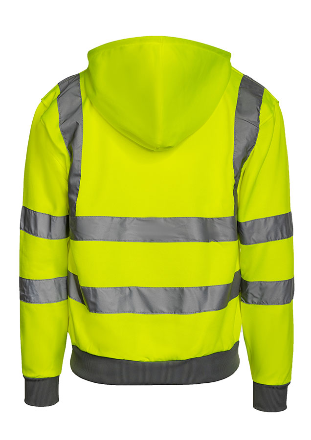 Signal-gelber Warnschutz-Hoodie mit vier Reflexstreifen