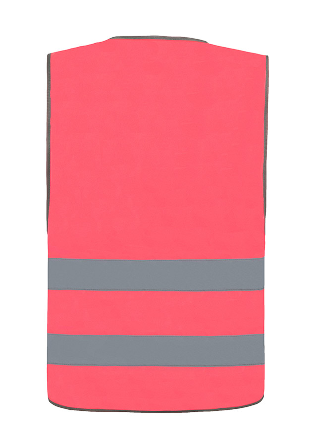 Erwachsener in neonpinker Korntex Warnweste in einem industriellen Umfeld