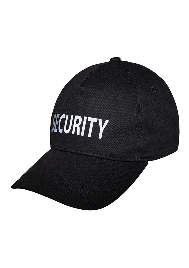 Schwarze Security Cap in Schrägansicht, verstellbar