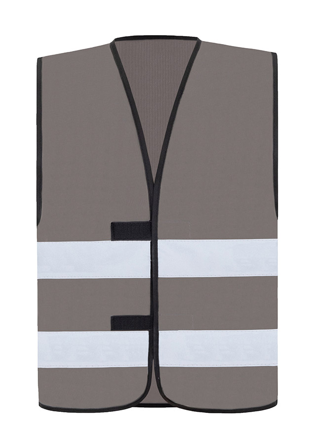 Funktionsweste Grau von Korntex mit zwei 5 cm breiten Reflexstreifen, verstellbar, atmungsaktiv aus 100 % Polyester, Größe 5XL, EN 17353 zertifiziert, Sale-Angebot