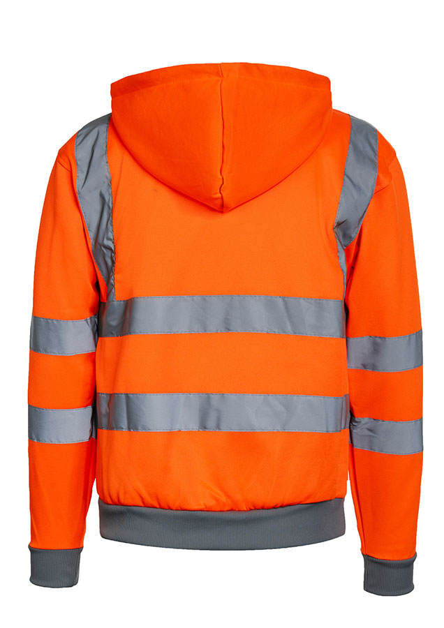 Orangener Warnschutz-Hoodie mit vier Reflexstreifen