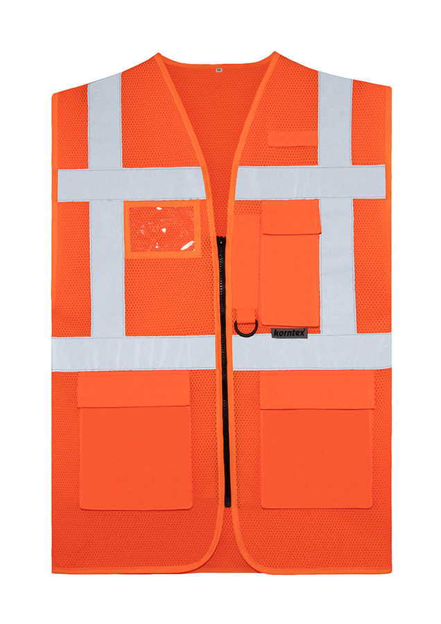 KXCMMF Comfort Mesh Warnweste – Signal-Orange mit Taschen, Reißverschluss und Reflexstreifen