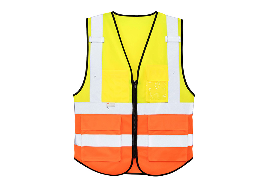 Premium Warnweste - Multifunktional mit Taschen „Munich“ - Gelb / Orange - S/M
