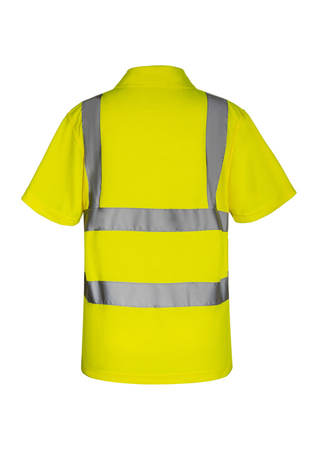 Poly-Cotton Polo „Cambridge“ – Signal-Gelb, Rückseite mit Reflexstreifen, komfortabel und sichtbar